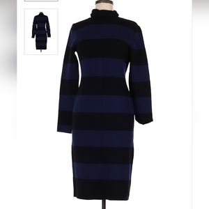 J Crew Black and Blue Bodycon Turtleneck dress sz Medium
